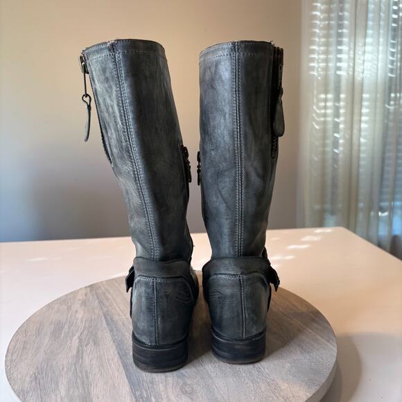 Roan by Bed | Stu Women's Distressed Gray Leather Moto Riding Boots US Size 7 - Picture 11 of 15